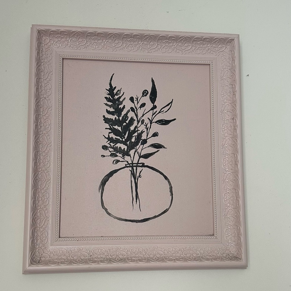 Framed Botanical Art in Pink and Black